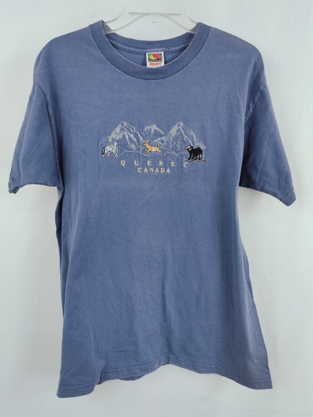 VTG Quebec Canada Wmns Embroidered Mountain Animals Souvenir T-Shirt, Sz L